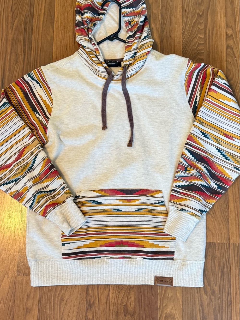 Ariat Cream Hoodie with Multicolor Aztec Stripe Accents